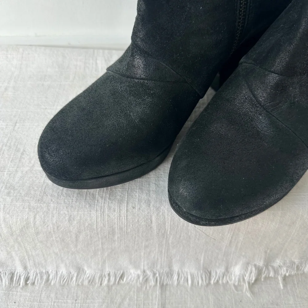 Eileen Fisher Black Suede Platform Block Heel Ankle Boots‎ Women's Size 10
